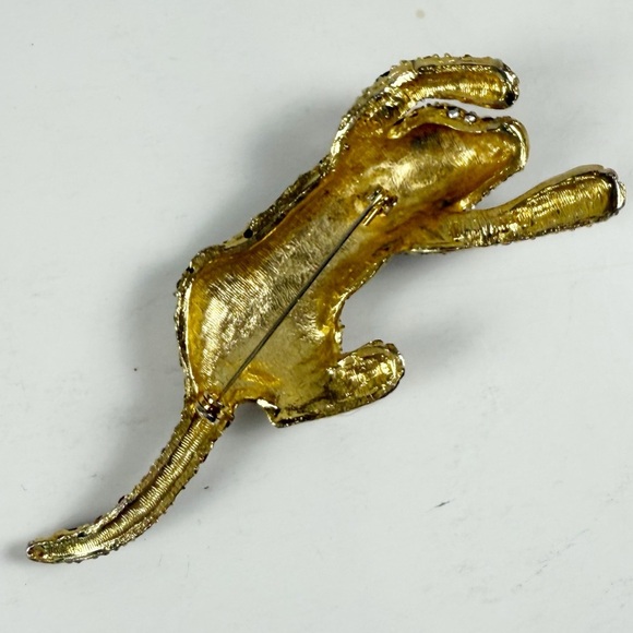 Fashion Jewelry Big Cat Striped Tiger Black Rhinestone Pin Brooch Gold Tone - Picture 3 of 4